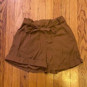 Brown, Elastic Waist Shorts